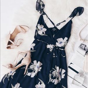 Lulus navy floral print high low wrap dress